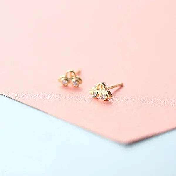 Brass Micro Pave Clear Cubic Zirconia Stud Earrings