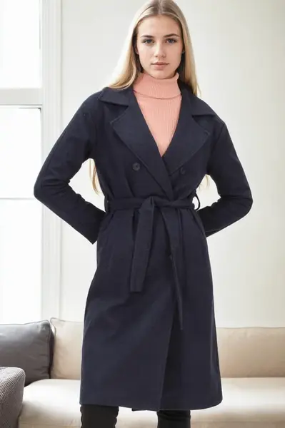 Z6765 DEWBERRY WOMEN'S COAT-NAVY BLUE-2