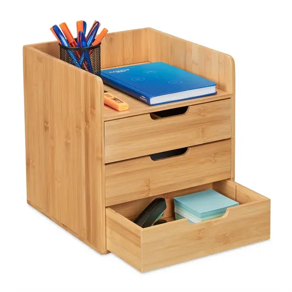Relaxdays ORGANIZÉR Přírodní bambus 3 zásuvky A4
