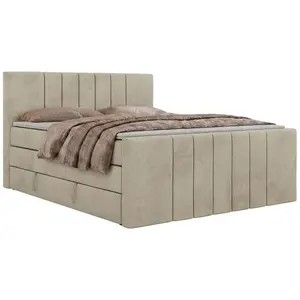 MKS POSTEL BOXSPRING INERO DUO KING 140/200 - Béžová Samet - Topper Visco - H3