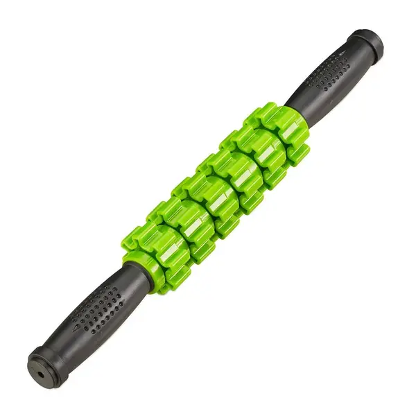 Relaxdays MASÁŽNÍ VÁLEČEK černý zelený s rukojeťmi 40 cm