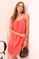 Kesi Włoski Dámské mušelínové šaty s ramínky a volánem malina