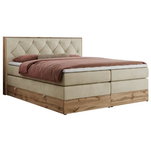 MKS POSTEL BOXSPRING VENETO KING 200/200 - Béžová Samet - H3