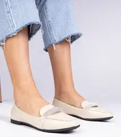 Gemre Beige women's loafers with rhinestones Kaletta