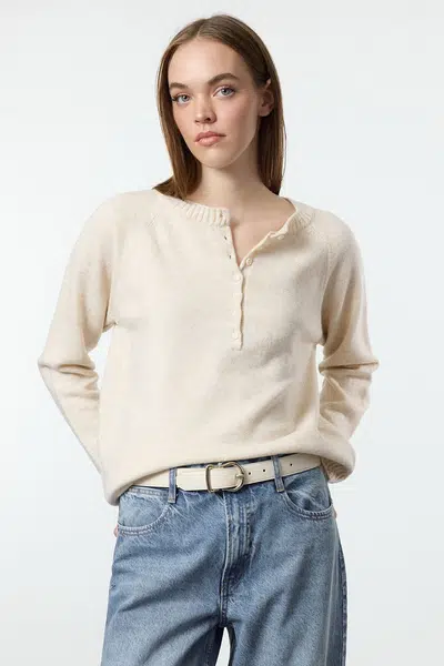 Trendyol Stone Soft Texture Button Detailed Knitwear Sweater