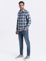 Ombre Men's plaid flannel shirt - blue-gray