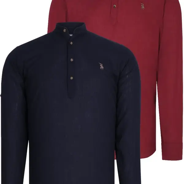 DOUBLE SET G783 DEWBERRY JUDGE COLLAR SHIRT-BURGUNDY-NAVY BLUE