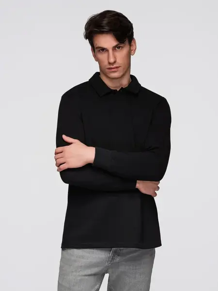 Ombre Men's structured knit polo collar sweatshirt - black