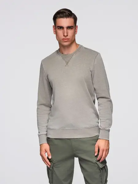 Ombre Washed men's sweatshirt with decorative stitching at the neckline - beige