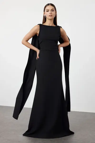 Trendyol Black Body-fitting Woven Long Elegant Evening & Graduation Dress