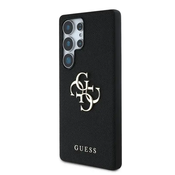 Zadní kryt Guess PU Grained 4G Metal Logo pro Samsung Galaxy S25 Ultra, černá