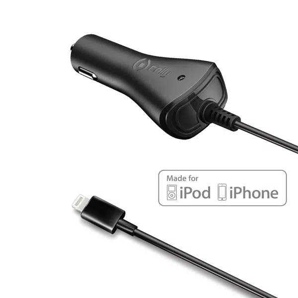 Autonabíječka Celly s Lightning konektorem, 1A černá