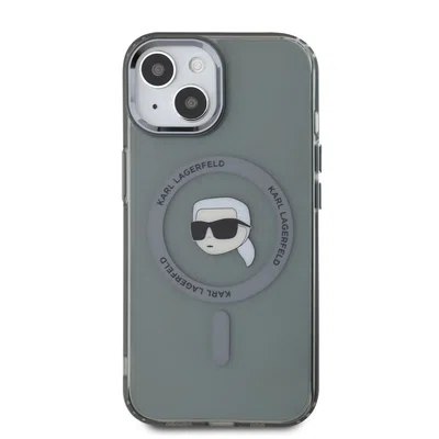 Zadní kryt Karl Lagerfeld IML Karl Head Metal Frame MagSafe pro Apple iPhone 15, černá