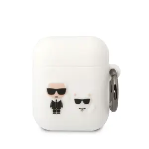 Silikonové pouzdro Karl Lagerfeld and Choupette pro Airpods 1/2, bílá