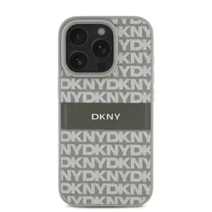 Zadní kryt DKNY PU Leather Repeat Pattern Tonal Stripe pro Apple iPhone 16 Pro Max, béžová