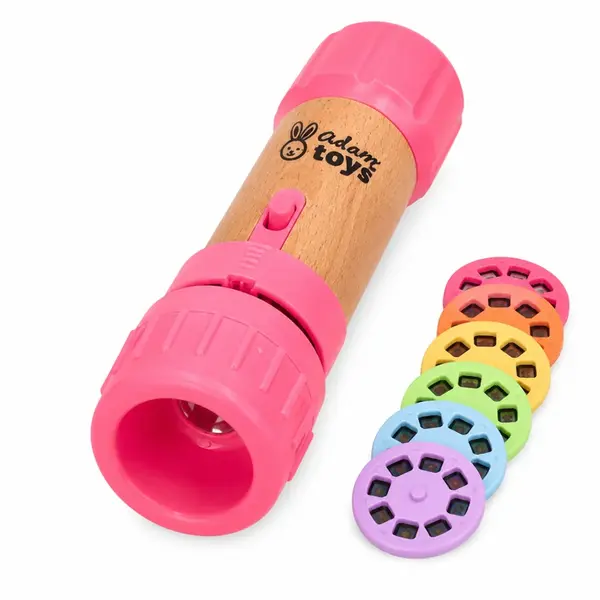 Adam Toys Dětská svítilna s projektorem – 48 obrázků, 6 disků, růžová, 3+