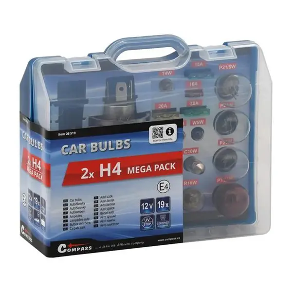 Sada autožárovek MEGA H4+H4+pojistky COMPASS 08519