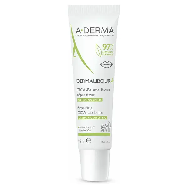 A-DERMA Dermalibour+ Reparační CICA-balzám na popraskané a podrážděné rty 15 ml