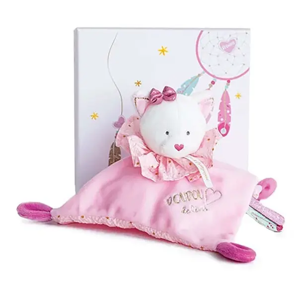 DOUDOU Darčeková sada plyšový muchláčik ružová mačka 20 cm