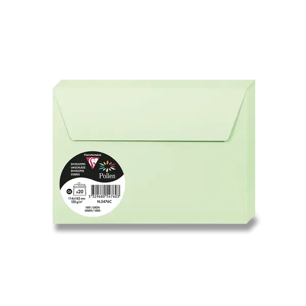 Barevná obálka Clairefontaine, C6, samolepicí, 20 ks - sv. zelená