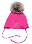 Baby Nellys Zimní,podzimní bavlněná dvouvrstvá čepice s bambulí Star, růžová