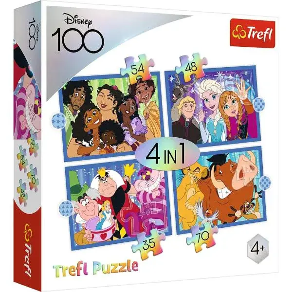 Trefl Puzzle 4v1 - Šťastný svět Disney / Disney 100