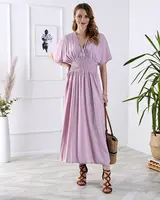 Resti Pink women's long dress with envelope neckline - Clothing