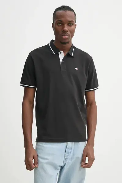 Bavlněné polo tričko Tommy Jeans černá barva, DM0DM20745