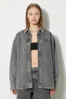 Džínová košile Rotate Rhinestone Denim Shirt dámská, šedá barva, relaxed, s klasickým límcem, 113014D06