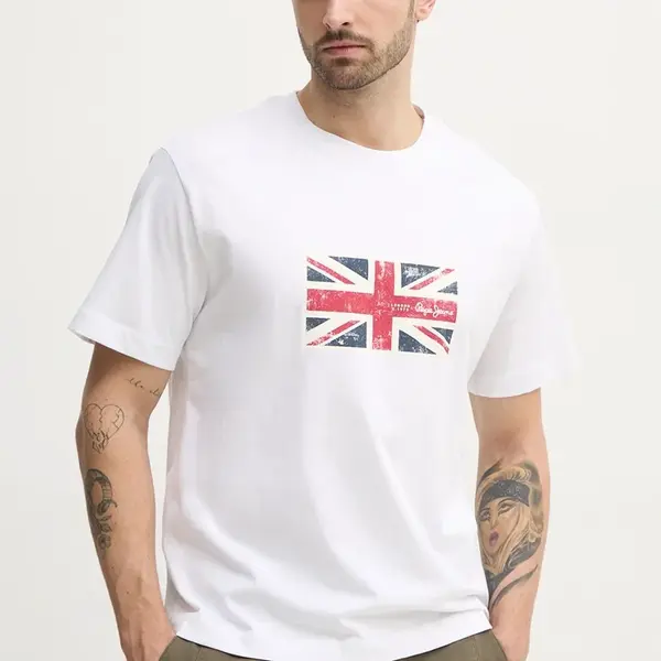 Bavlněné tričko Pepe Jeans UNION TEE bílá barva, s potiskem, PM509790