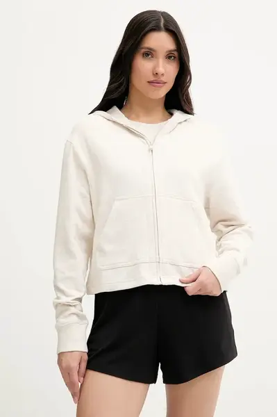 Mikina Calvin Klein Underwear dámská, béžová barva, s kapucí, hladká, LV00QS7504