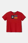 Dětské bavlněné tričko United Colors of Benetton červená barva, s potiskem, 3I1XG10HT