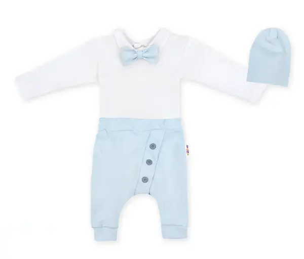 Baby Nellys 3-dílná sada Hubert, body s motýlkem, tepláčky a čepička - sv. modrá, vel. 98 vel.  98