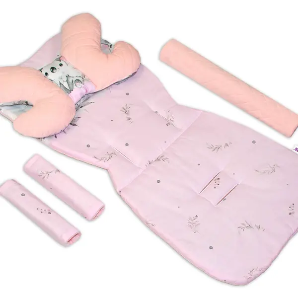 Baby Nellys Oboustranný 5-ti dílný komplet do kočárku Velvet, - Medvídek Koala, růžová