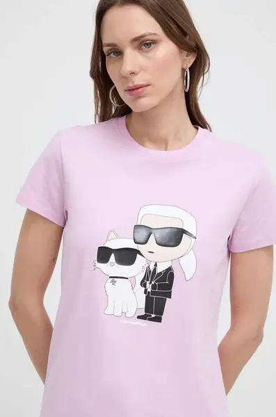 Bavlněné tričko Karl Lagerfeld růžová barva