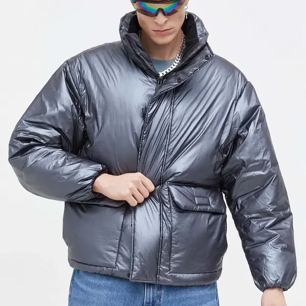 Bunda Tommy Jeans pánská, šedá barva, zimní, oversize