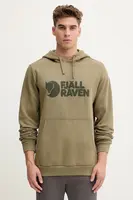 Bavlněná mikina Fjallraven Logo Hoodie F84144 622 pánská, zelená barva, s kapucí, potiskem