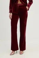 Velurové kalhoty Sisley vínová barva, high waist, 41EULF06A