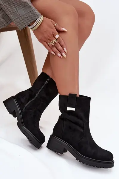 Boto Zateplené dámské kotníkové boty na nízkém podpatku černé Mirellea