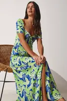 Šťastie İstanbul Dámske Námornícke Modré Zelené Kvetinové Viskózové letné šaty