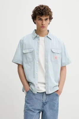 Bavlněná košile Levi's SS DALTON WORKER WW pánská, modrá barva, relaxed, s klasickým límcem, 001TA