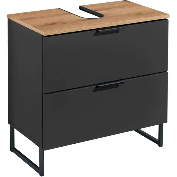 home24 SKŘÍŇKA POD UMYVADLO, šedá, černá, barvy dubu, 60/60/35 cm