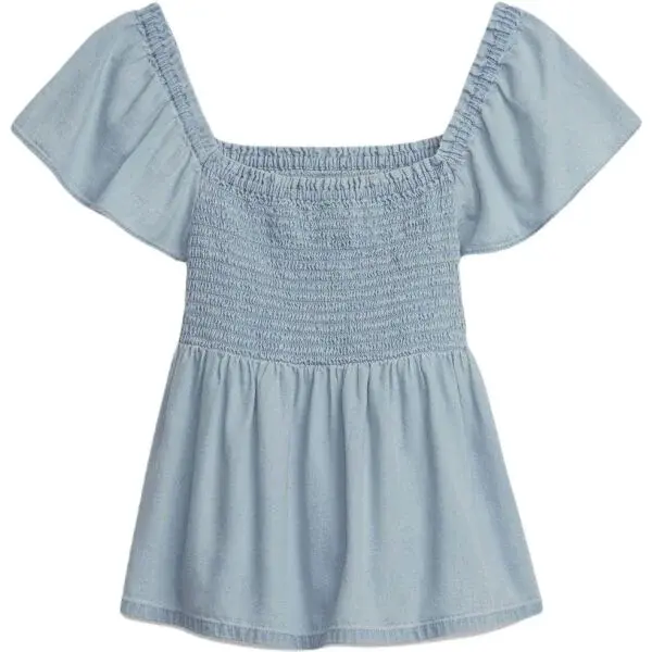 GAP TOP SMOCKED FLUTTER Dívčí tričko, světle modrá, velikost