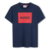 Dětské bavlněné tričko HUGO tmavomodrá barva, s potiskem, G00334