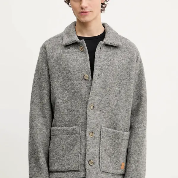 Vlněná košilová bunda A.P.C. veste thais šedá barva, oversize, WOAQS.M02912