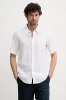 Lněná košile Pepe Jeans AMARO pánská, béžová barva, regular, s klasickým límcem, PM308847