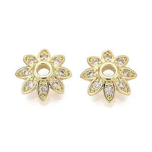 Brass Micro Pave Clear Cubic Zirconia Bead Caps