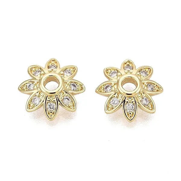 Brass Micro Pave Clear Cubic Zirconia Bead Caps