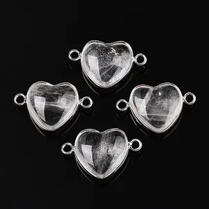 Natural Quartz Crystal Love Heart Pendants