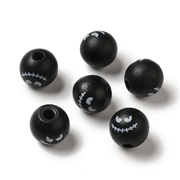 Printed Round Wood European Beads